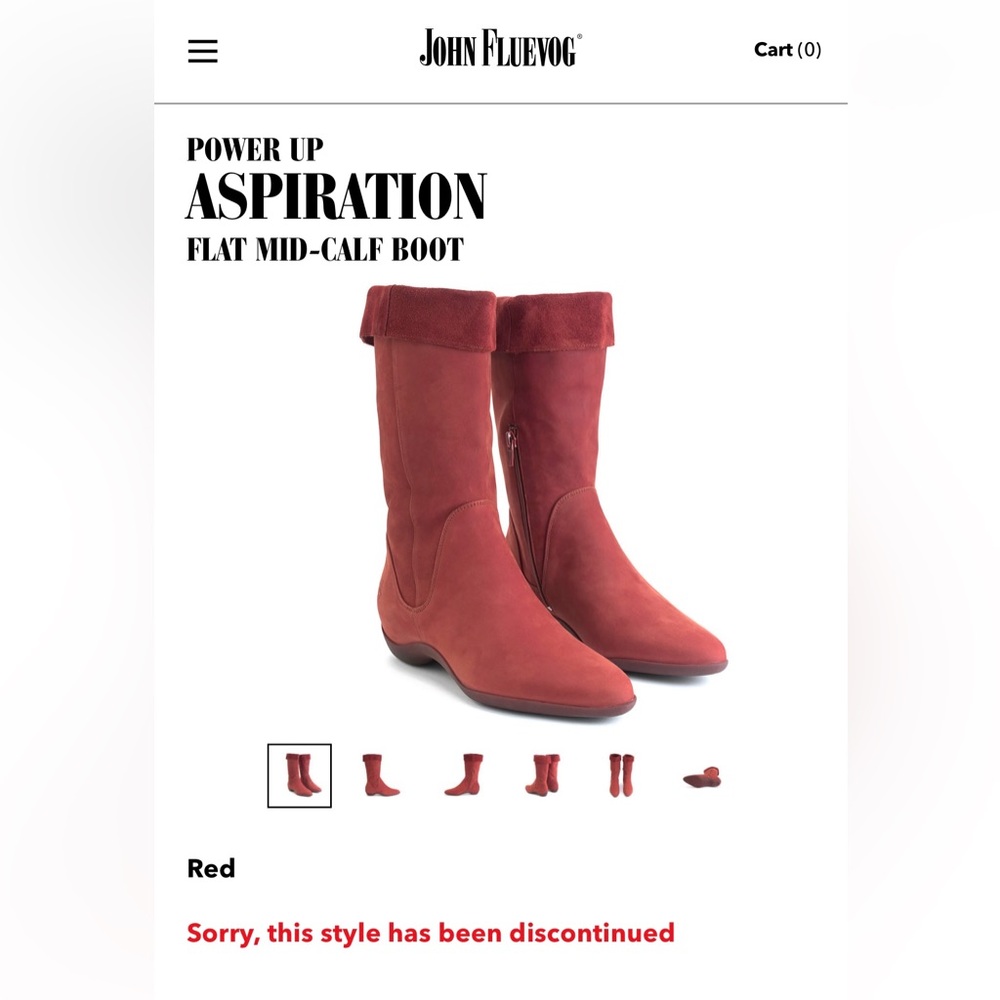 John Fluevog Size 9 Powerup Aspiration Flat Mid Calf Boots in Red Discontinued